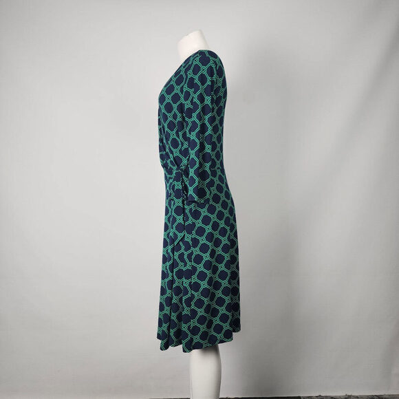 Chaps Navy & Green Faux Wrap Dress Size L - Picture 5 of 9